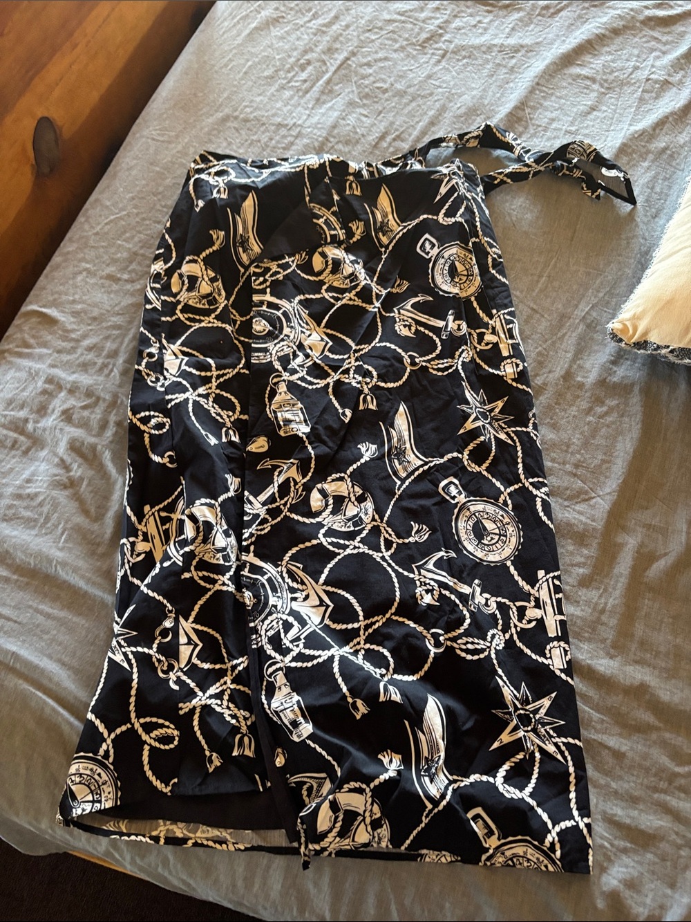 Talbots Black and White Nautical Rope Print Wrap Skirt